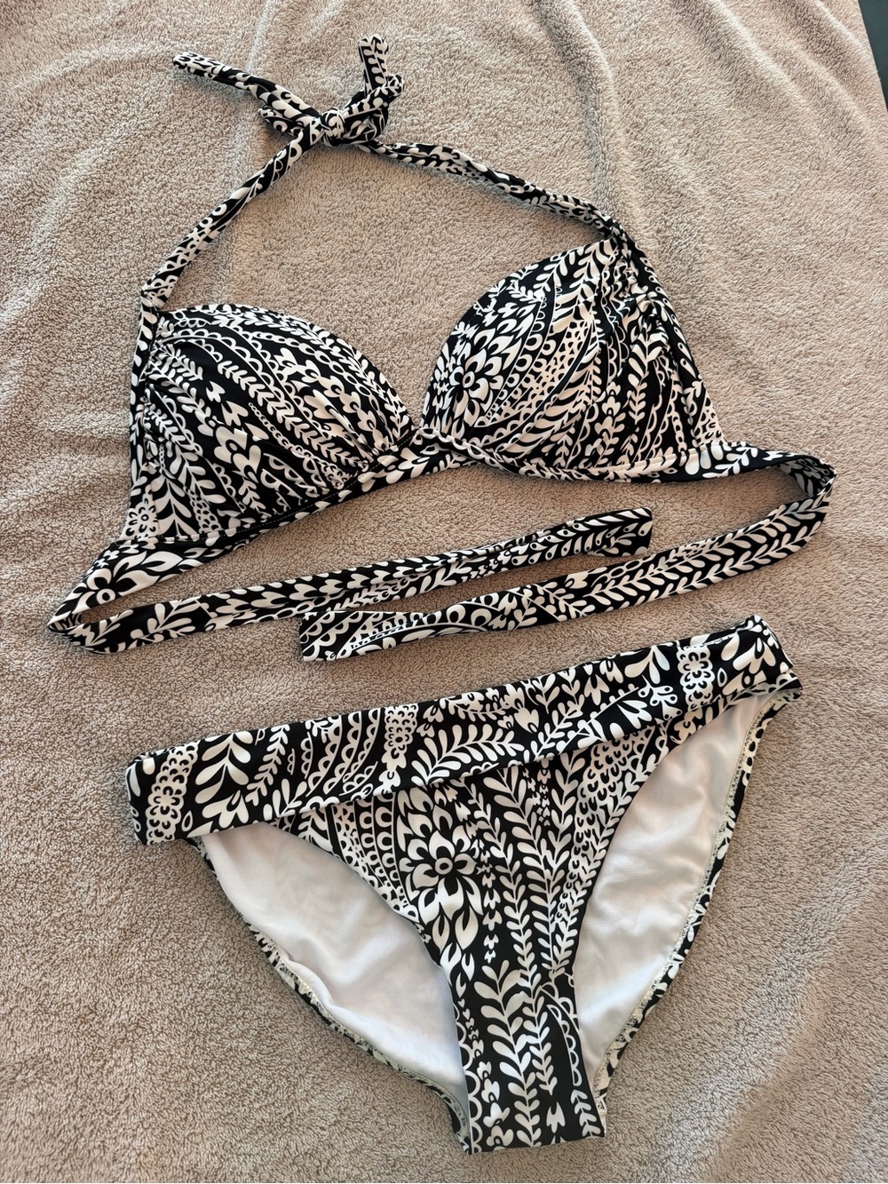 Black & White Floral Halter Bikini Set